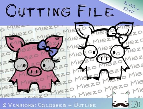 Mini-Schweinemädchen - Plotterdatei, SVG, DXF, Schneidedatei, 2 Versionen: farbig, Outlines