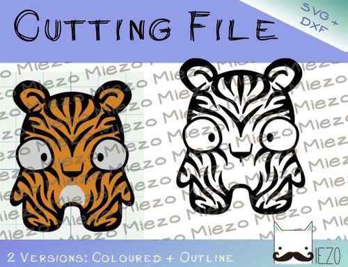 Mini-Tiger - Plotterdatei, SVG, DXF, Schneidedatei, 2 Versionen: farbig, Outlines