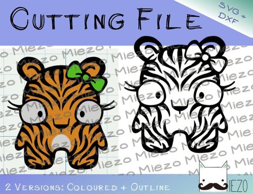 Mini-Tigermädchen - Plotterdatei, SVG, DXF, Schneidedatei, 2 Versionen: farbig, Outlines
