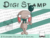 Digitaler Stempel, Digi Stamp Hase mit Luftballon, 2 Versionen: Outlines, in Farbe