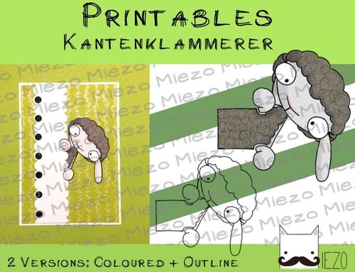 Printables Kantenklammerer Schaf , 2 Versionen: Outlines, in Farbe