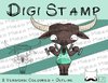 Digitaler Stempel, Digi Stamp Büffel mit Hanteln, 2 Versionen: Outlines, in Farbe