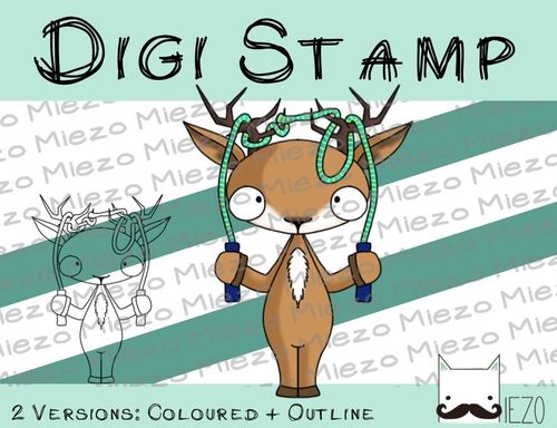 Digitaler Stempel, Digi Stamp Hirsch mit Springseil, 2 Versionen: Outlines, in Farbe
