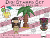 Digi Stamps Set Urlaub-Feeling, je 2 Versionen: Outlines, in Farbe (Palme, Hulam., Cocktail, Tikim.)