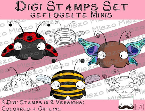Digi Stamps Set geflügelte Minis, 2 Versionen: Outlines, in Farbe