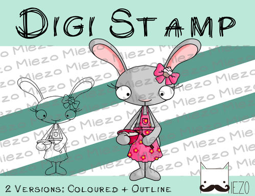 Digitaler Stempel, Digi Stamp Haushaltshase beim backen, 2 Versionen: Outlines, in Farbe