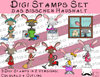 Digitaler Stempel Set, Digi Stamp Haushaltshasen, je 2 Versionen: Outlines, in Farbe