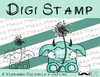 Digitaler Stempel, Digi Stamp Monster mit Pusteblume, 2 Versionen: Outlines, in Farbe