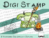 Digitaler Stempel, Digi Stamp Monster am Lagerfeuer, 2 Versionen: Outlines, in Farbe