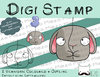 Luftballon-Tier Digi Stamp Hase, 2 Versionen: Outlines, in Farbe