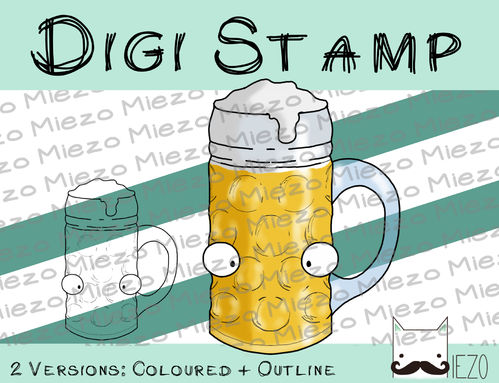 Digitaler Stempel, Digi Stamp Maßkrug, Bierkrug, 2 Versionen: Outlines, in Farbe