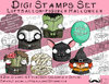 Set 6 Halloween-Luftballon-Figuren, Digi Stamps, je  2 Versionen: Outlines, in Farbe
