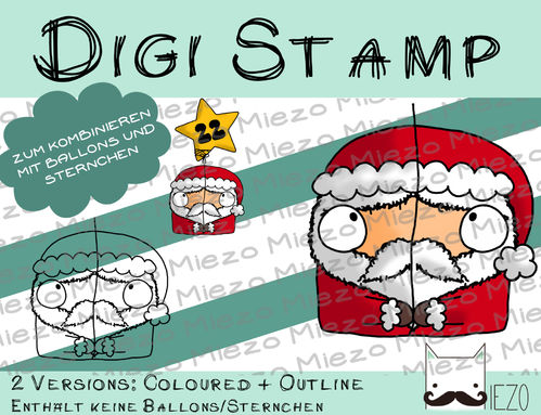 Luftballon-Figur Digi Stamp Weihnachtsmann, 2 Versionen: Outlines, in Farbe