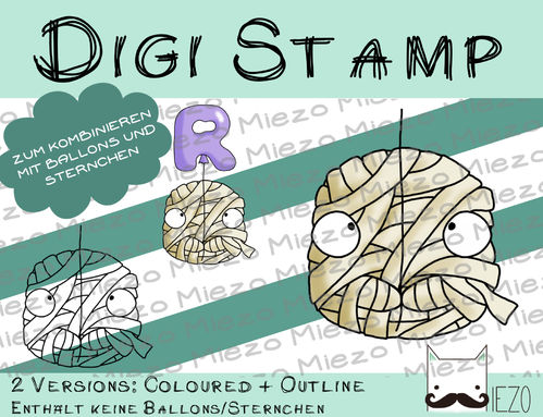 Luftballon-Figur Digi Stamp Mumie, 2 Versionen: Outlines, in Farbe