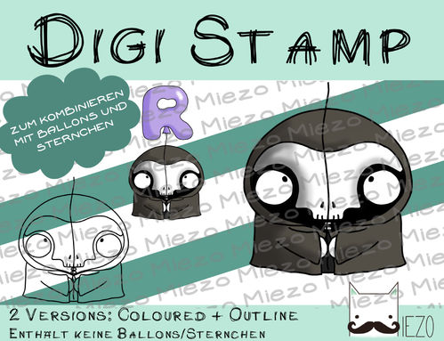 Luftballon-Figur Digi Stamp Tod, 2 Versionen: Outlines, in Farbe