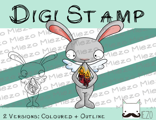 Digitaler Stempel, Digi Stamp Adventshäschen (Hase mit 2 Kerzen), 2 Versionen: Outlines, in Farbe