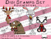 Digi Stamps Set Adventstiere (Dachs, Hase, Bär, Hirsch) je  2 Versionen: Outlines, in Farbe