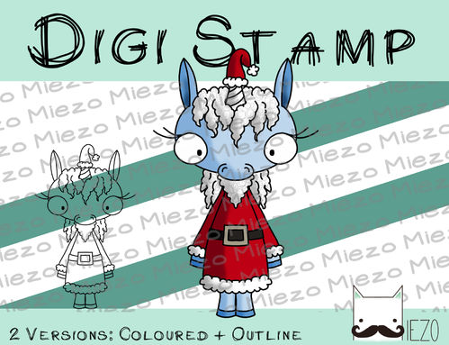 Digitaler Stempel, Digi Stamp Santa-Einhorn, 2 Versionen: Outlines, in Farbe