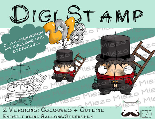 Luftballon-Figur Digi Stamp Schornsteinfeger, 2 Versionen: Outlines, in Farbe
