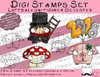 Set 2 Silvester-Luftballon-Figuren, Digi Stamps, je  2 Versionen: Outlines, in Farbe