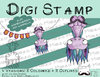 Digitaler Stempel, Digi Stamp Wimpeltier Einhorn lila, 2 Versionen: Outlines, in Farbe