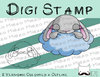 Digitaler Stempel, Digi Stamp Wolkenhäschen, Häschen auf Wolke, 2 Versionen: Outlines, in Farbe