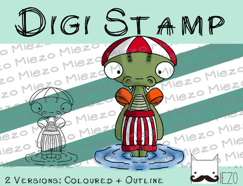 Digitaler Stempel, Digi Stamp Badekroko, 2 Versionen: Outlines, in Farbe