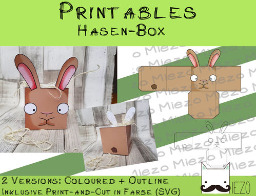 Printables Hasen-Box, 2 Version: bunt und Outlines, inklusive Print-and-Cut-Datei bunt (SVG)