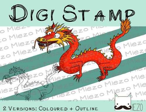 Digitaler Stempel, Digi Stamp chinesischer Drache, 2 Versionen: Outlines, in Farbe