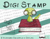 Digitaler Stempel, Digi Stamp Bücherwurm, 2 Versionen: Outlines, in Farbe