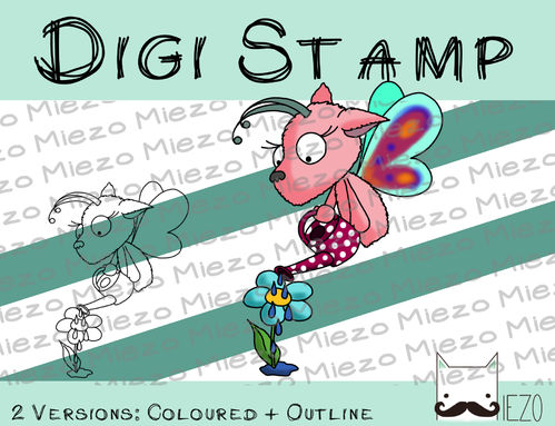 Digitaler Stempel, Digi Stamp Frühlingsmonster mit Gießkanne, 2 Versionen: Outlines, in Farbe