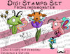 Set Digitale Stempel, Digi Stamps Frühlingsmonster , je 2 Versionen: Outlines, in Farbe