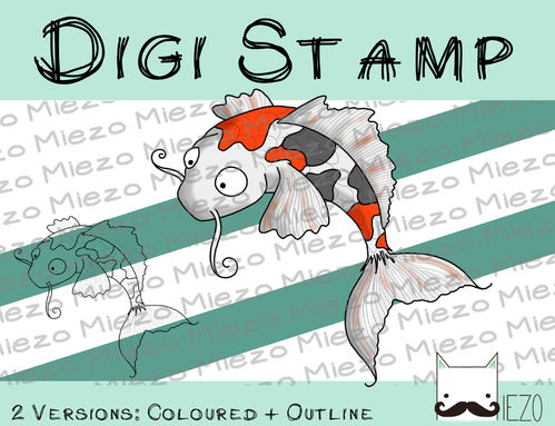 Digitaler Stempel, Digi Stamp Koi, 2 Versionen: Outlines, in Farbe