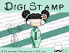 Digitaler Stempel, Digi Stamp Kokeshi mint, 2 Versionen: Outlines, in Farbe