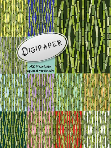 Bambus - Digipaper, digitales Papier, 12 Farben quadratisch