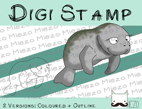 Digitaler Stempel, Digi Stamp Otter Seekuh, 2 Versionen: Outlines, in Farbe