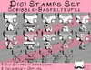 Digi Stamps Set, Scribble Bastelteufel (5 Stück), je 3 Versionen: Outlines, 2 in Farbe