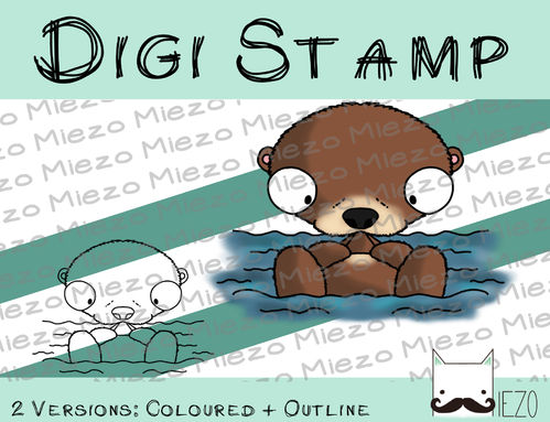 Digitaler Stempel, Digi Stamp Otter, 2 Versionen: Outlines, in Farbe