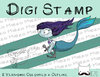 Digitaler Stempel, Digi Stamp Nixe mit Anker, 2 Versionen: Outlines, in Farbe