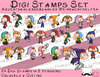 Digi Stamps Set Adventskalenderzahlen Weihnachtselfen, 24 Stück je 2 Versionen: Outlines, in Farbe