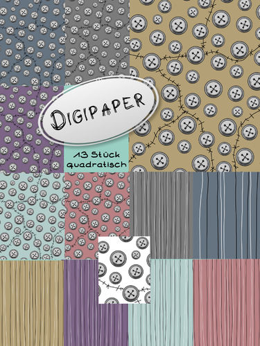 Knopf/Linien - Digipaper, digitales Papier, 13 Farben quadratisch