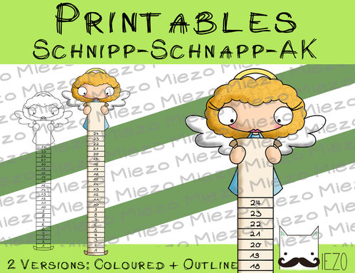 Schnipp-Schnapp-Adventskalender Engel, Printable, 2 Versionen: Outlines, in Farbe