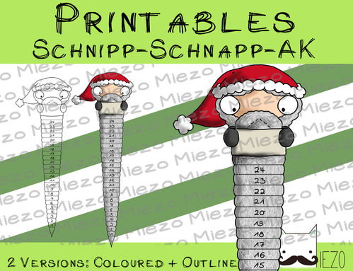 Schnipp-Schnapp-Adventskalender Nikolaus, Printable, 2 Versionen: Outlines, in Farbe