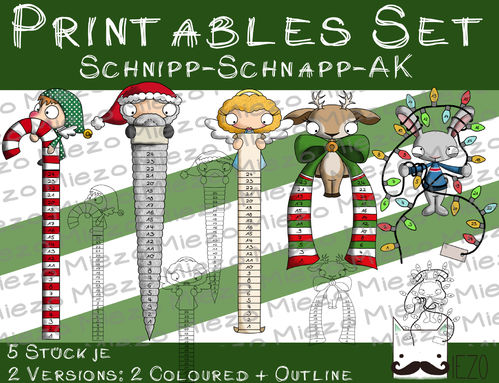 Set Schnipp-Schnapp-Adventskalender, 5 Printables, 2 Versionen: Outlines, in Farbe