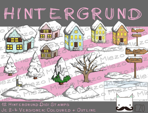 Hintergrund Digi Stamps Winter-Wunderland ,12 Stück, je 2 - 4 Versionen: Outlines, in Farbe