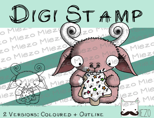 Digitaler Stempel, Digi Stamp Monster mit Tannenbaum-Plätzchen, 2 Versionen: Outlines, in Farbe