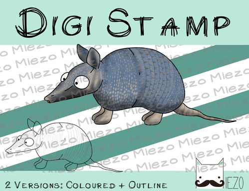 Digitaler Stempel, Digi Stamp Gürteltier, 2 Versionen: Outlines, in Farbe