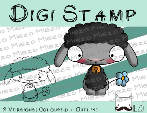 Digitaler Stempel, Digi Stamp Knirps Lamm schwarz, 2 Versionen: Outlines, in Farbe
