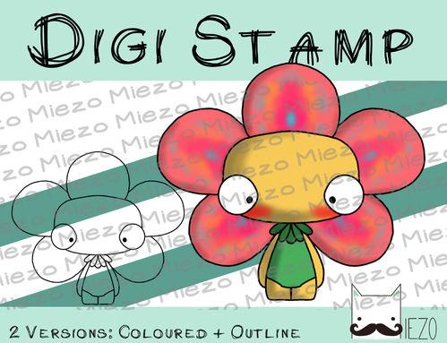 Digitaler Stempel, Digi Stamp Knirps Blümchen, 2 Versionen: Outlines, in Farbe
