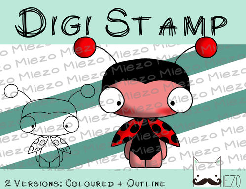 Digitaler Stempel, Digi Stamp Knirps Marienkäfer, 2 Versionen: Outlines, in Farbe